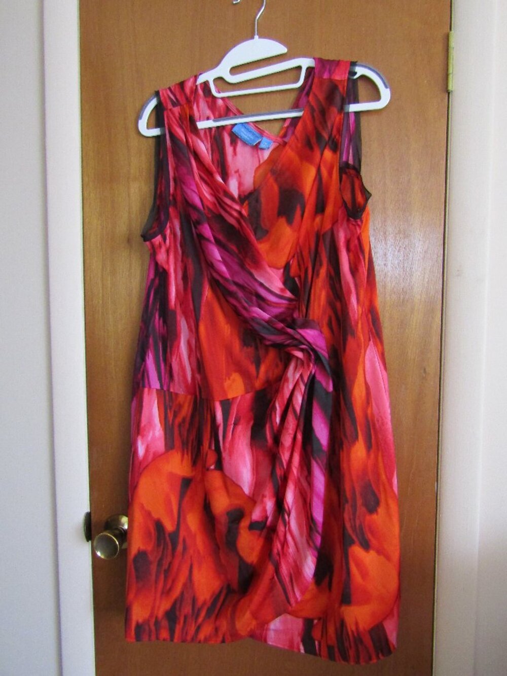 Simply Vera Vera Wang Women's Red Pink Faux Wrap Sleevess Dress Petite XL